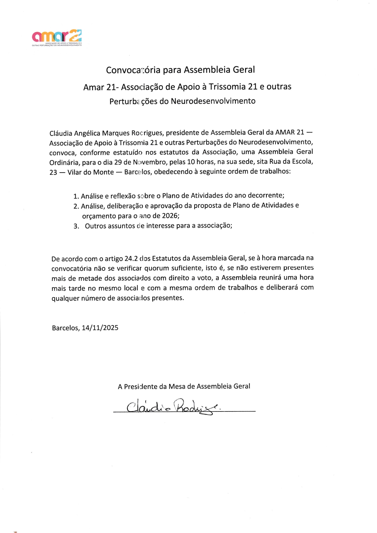 Assembleia Geral Ordinaria 29-11-2025